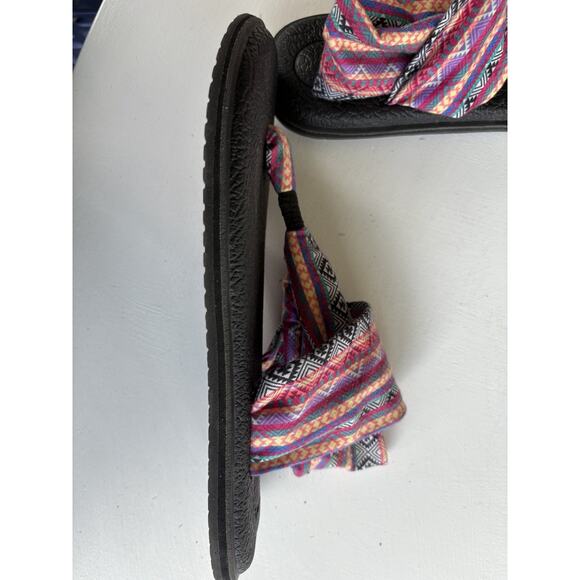 Sanuk Yoga Mat Sling Flip Flop Thong Sandals Size 8 Pink Purple Aztec - Picture 6 of 8